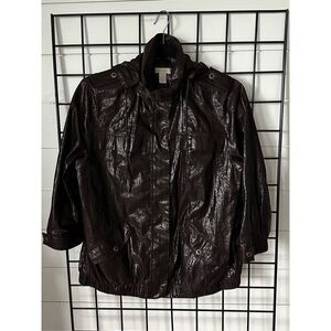 Chico's Size 1‎ Jacket Coat Womens Medium 3/4 Sleeve Hooded Shiny Brown Pockets